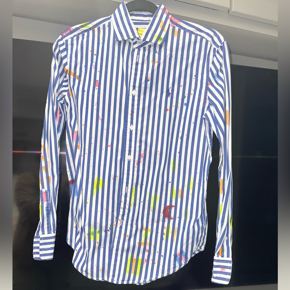 Ralph Lauren Blue and White Striped Shirt with Colorful Accents